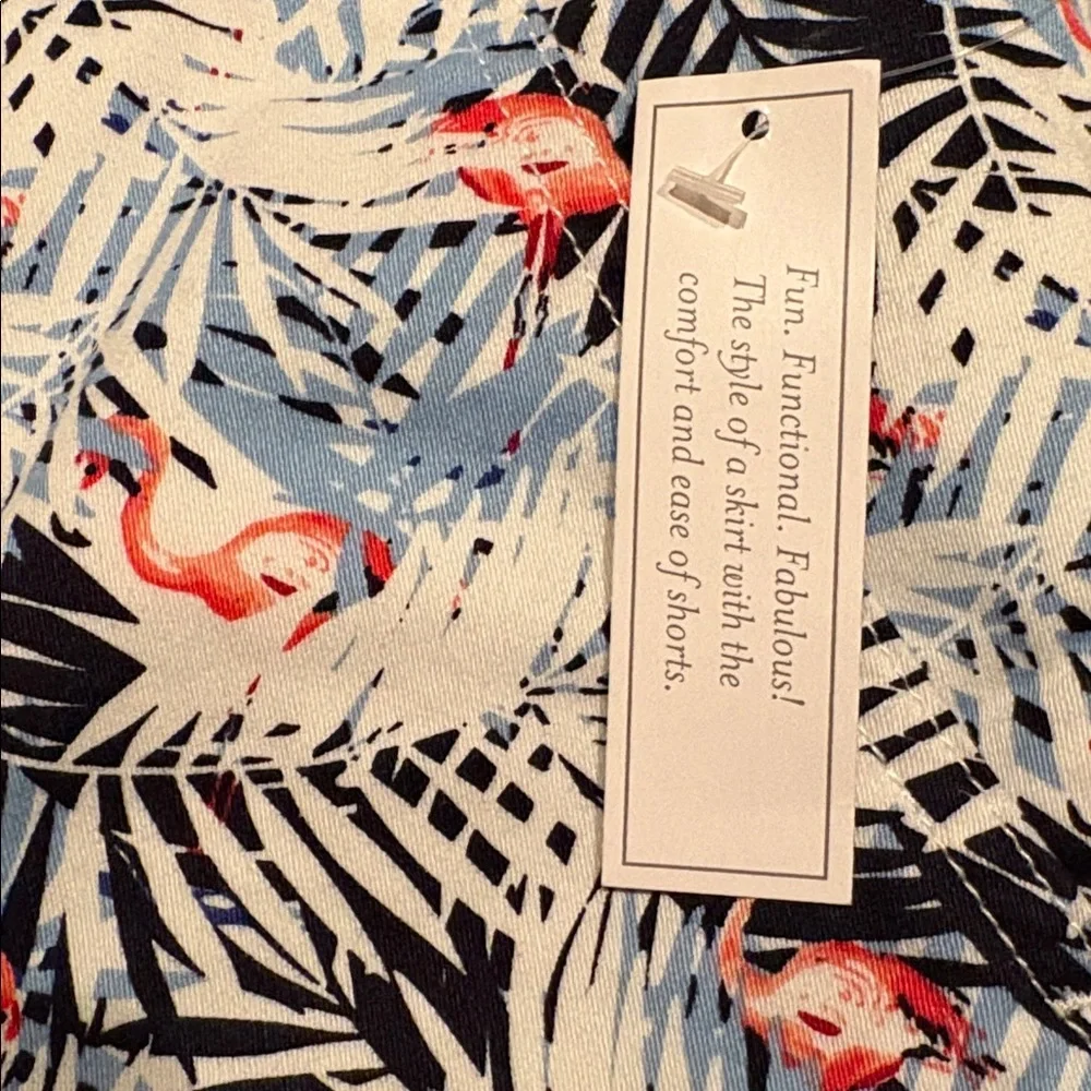 CHRISTOPHER & BANKS Leaf / Flamingo Print Skort in Blue/White/Pink Size 14P NWT
